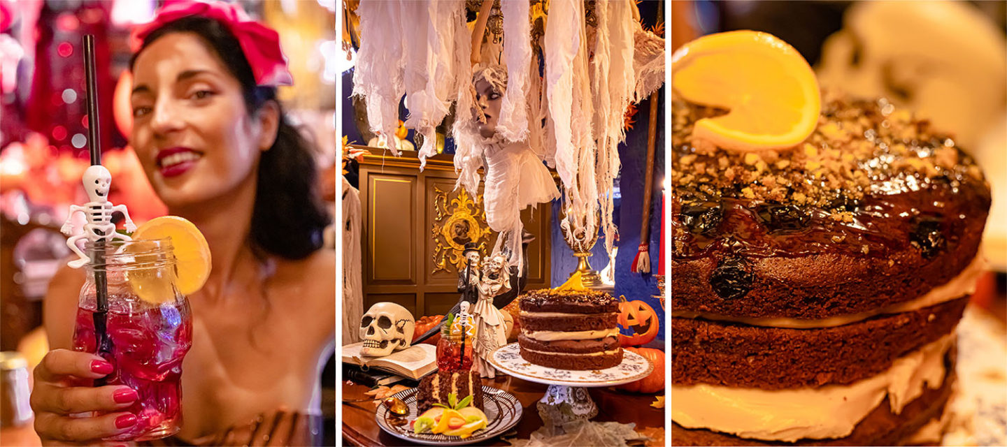 haunted Halloween mansion at Little kook in Downtown Athens, main tea vegan plant-based, glute-free none dairy cake