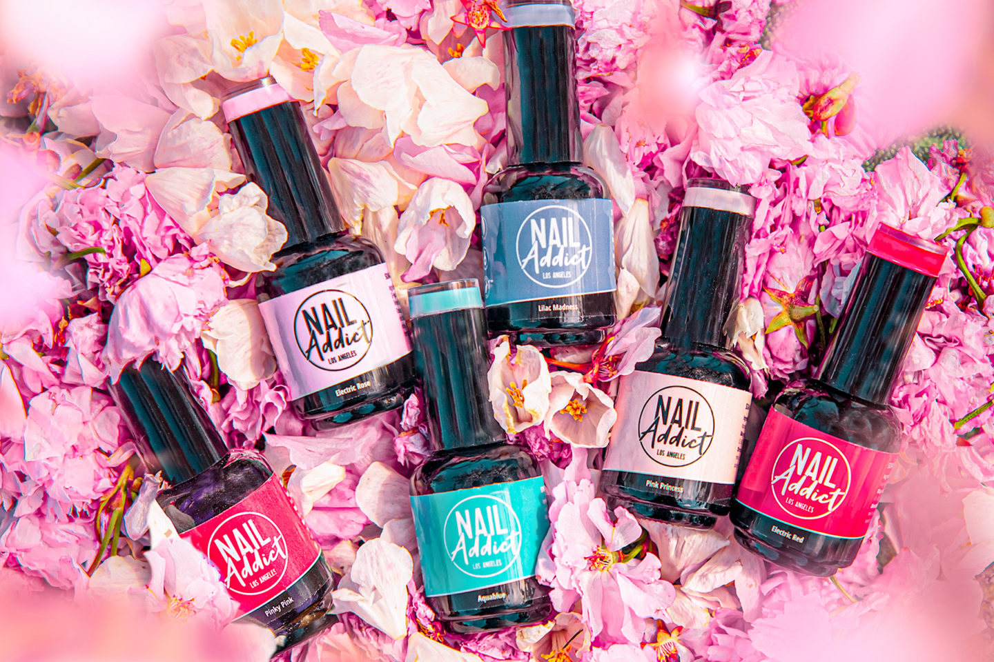 Vegan cruelty free gel polishes by nail addict, for manicures and pedicures at home and at the salon Natural beauty products in pink