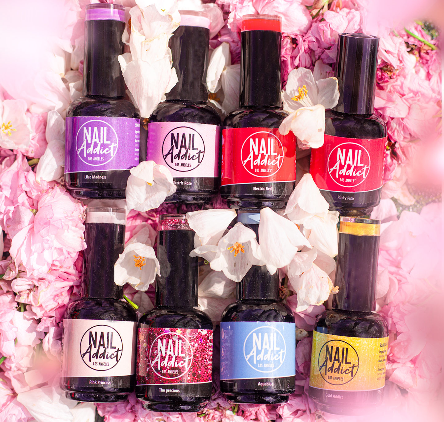 Vegan cruelty free gel polishes by nail addict, for manicures and pedicures at home and at the salon Natural beauty products in pink