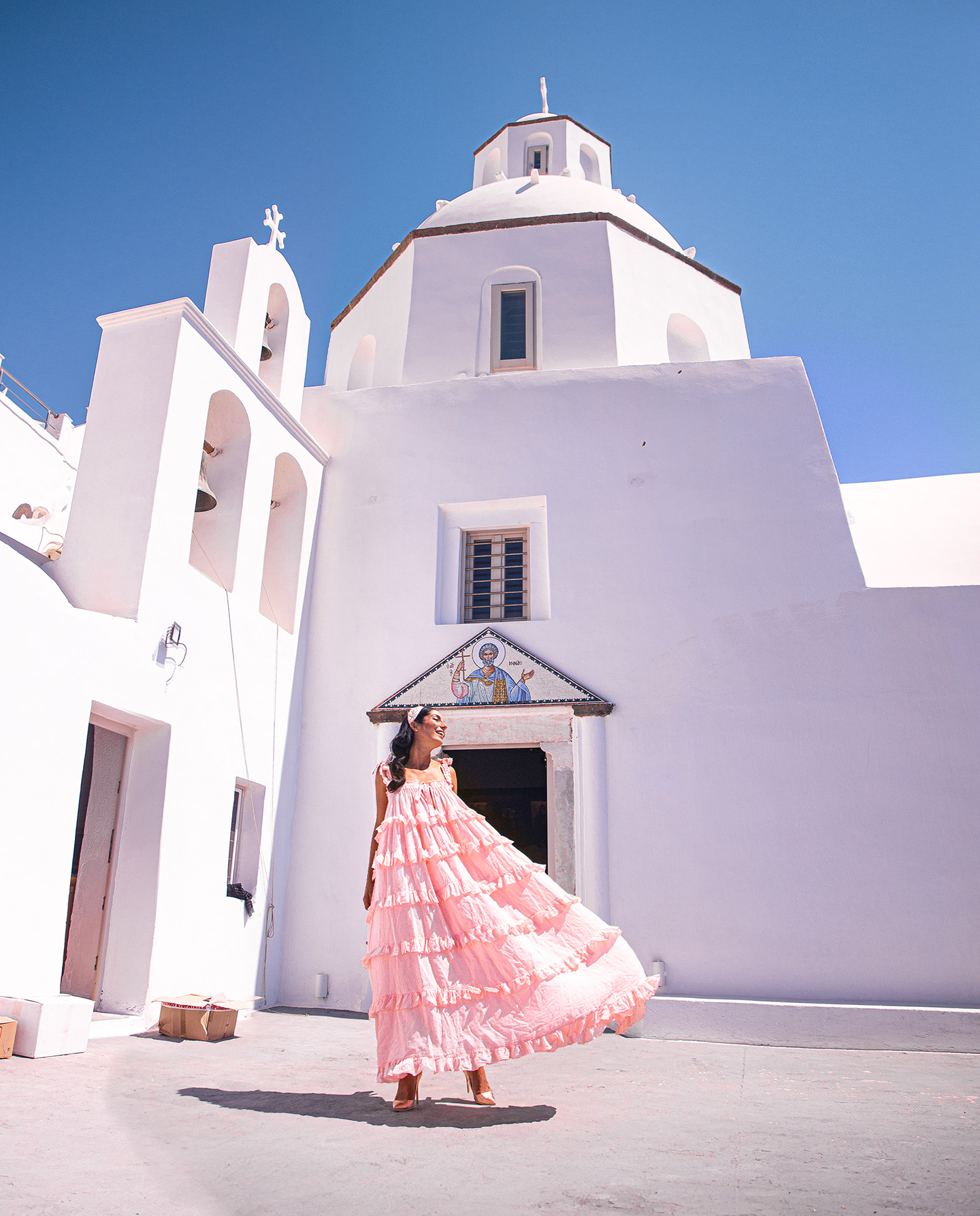 Aghios Minas Church in Santorini, Fira, Greece with Anna Myrha. Oe of the best spots to take photos in Santorini